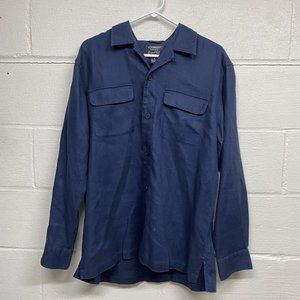 Woodward Marshall Fields Linen Men’s Button Up Shirt Blue Size Medium